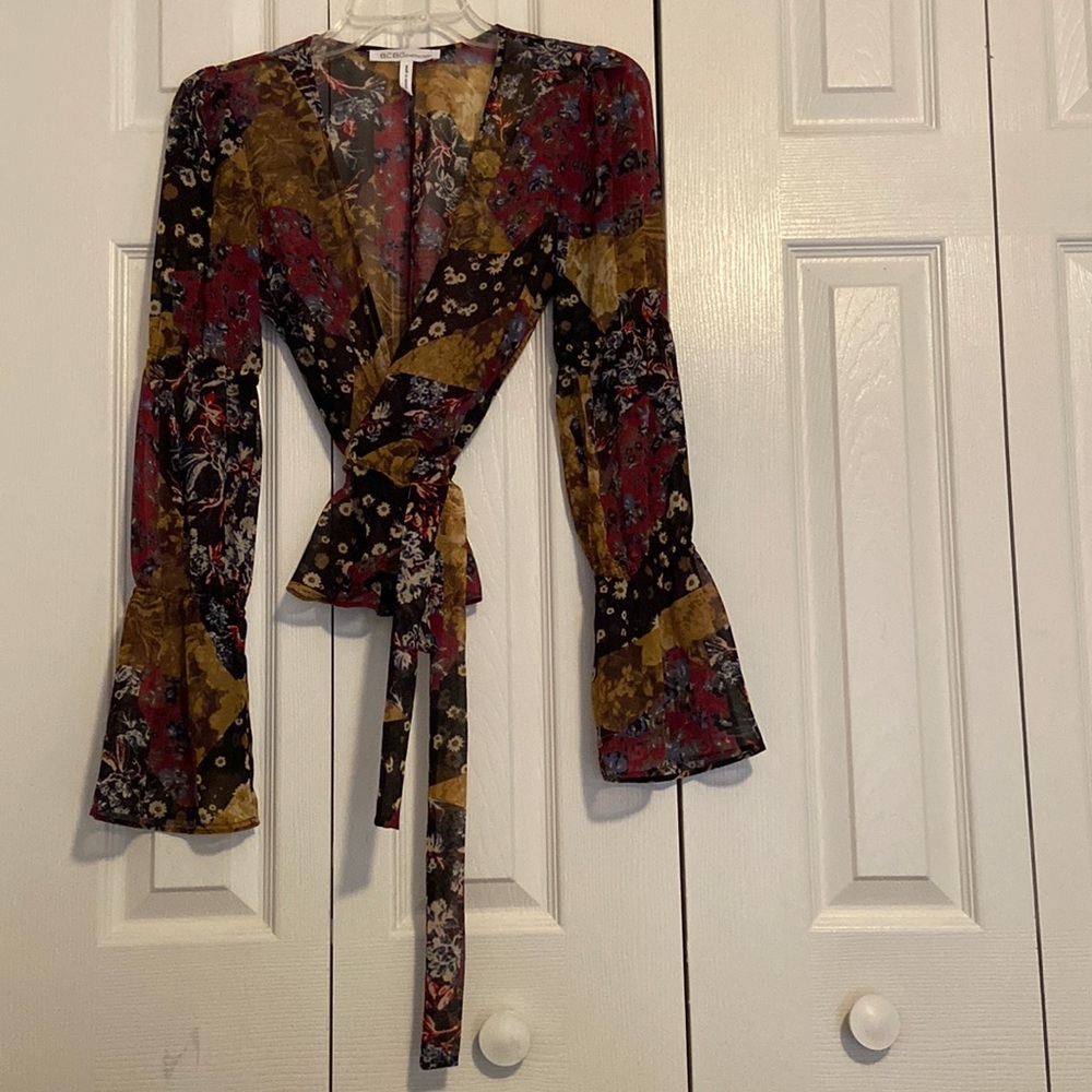 Bcbgeneration Floral Blouse Long Sleeve Tie Front
